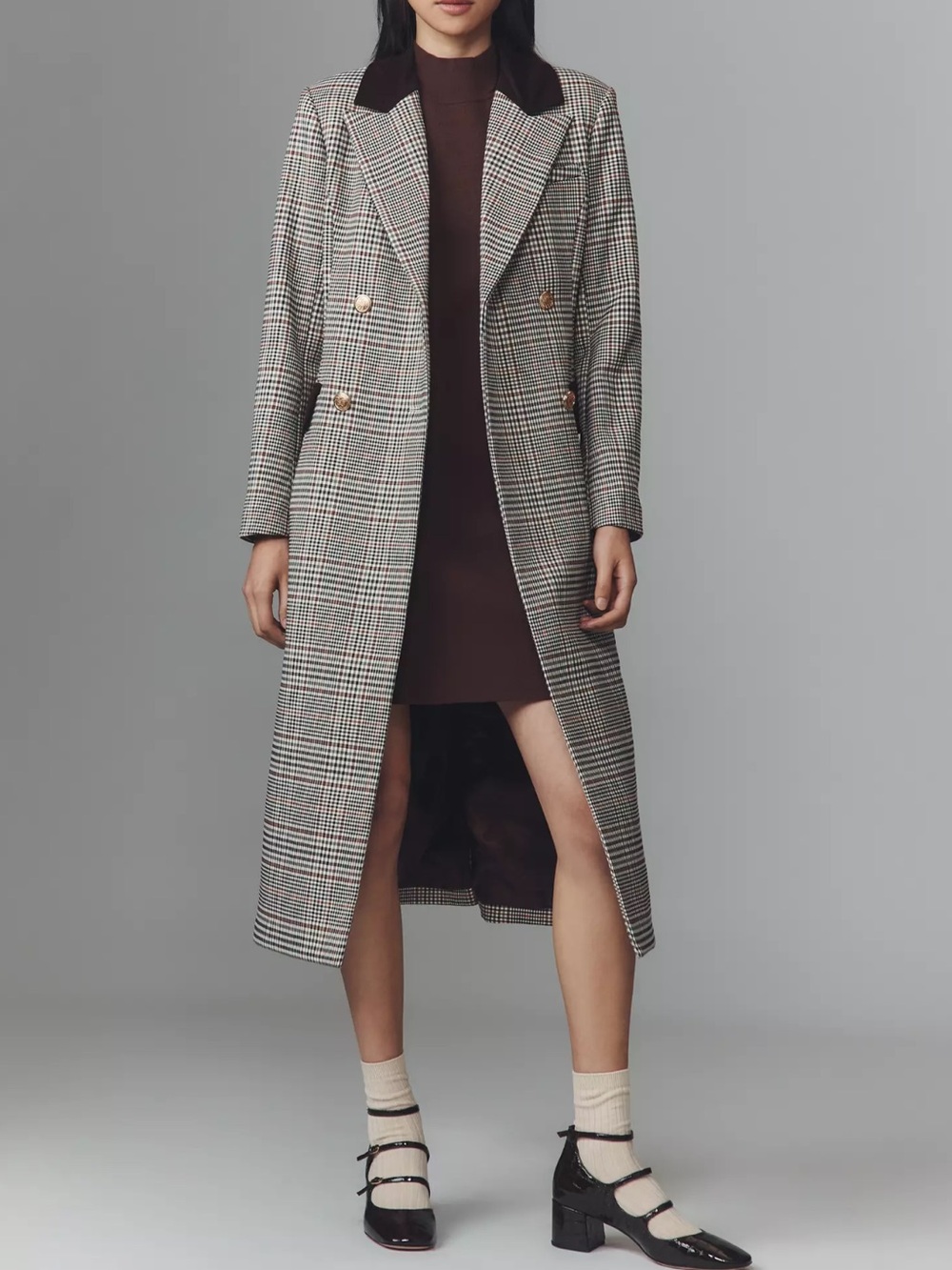 🆕 Avec Les Filles Double-Breasted Plaid Tailored Coat